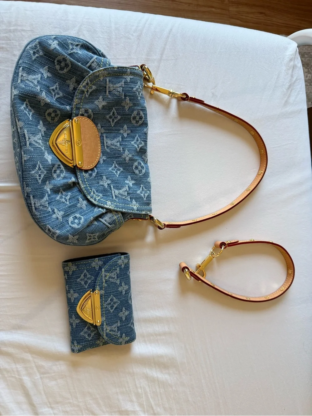Bundle Blue Denim hobo bag Pochette Shoulder Bag with wallet